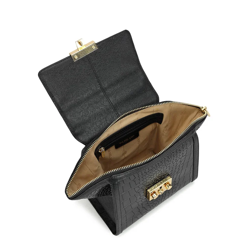 Da Milano Black Small Croco Leather Satchel - Black for Women | Best Price UAE